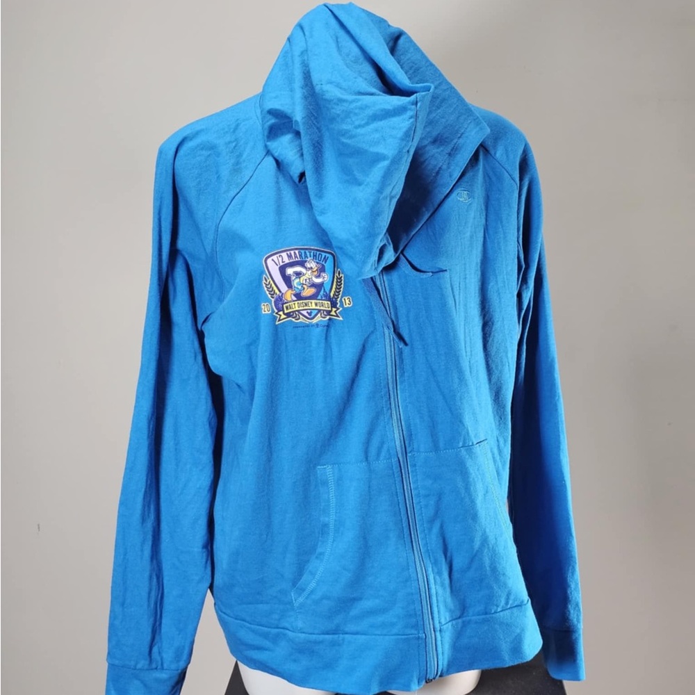 NWT Disney Champion Blue Zip-Up Hoodie with marathon logo